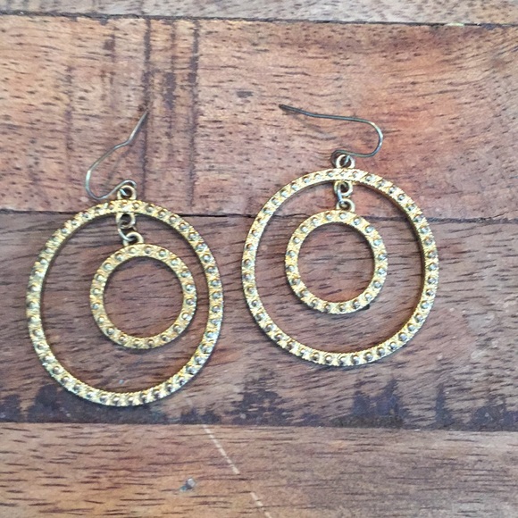 Gold Double Circle Dangle Earrings - Picture 1 of 1